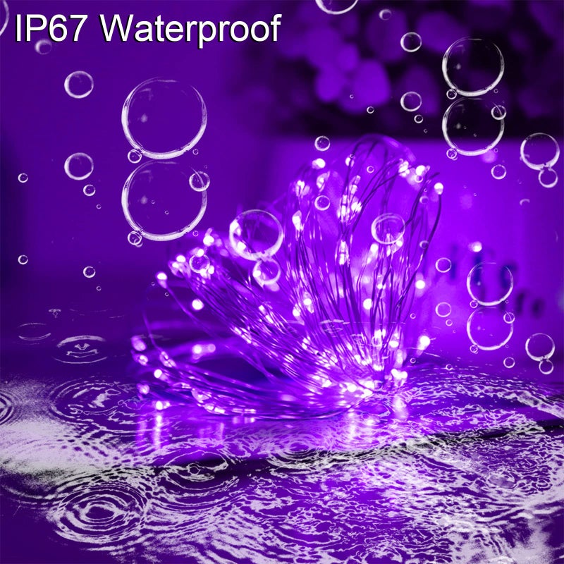 YAOZHOU Solar Christmas Halloween String Lights Purple Outdoor Waterproof 2Pack Total 200Led 8 Modes Copper String Lights Fairy Lights for Valentine's Day Garden, Patio, Fence, Balcony, Outdoors - Image 3
